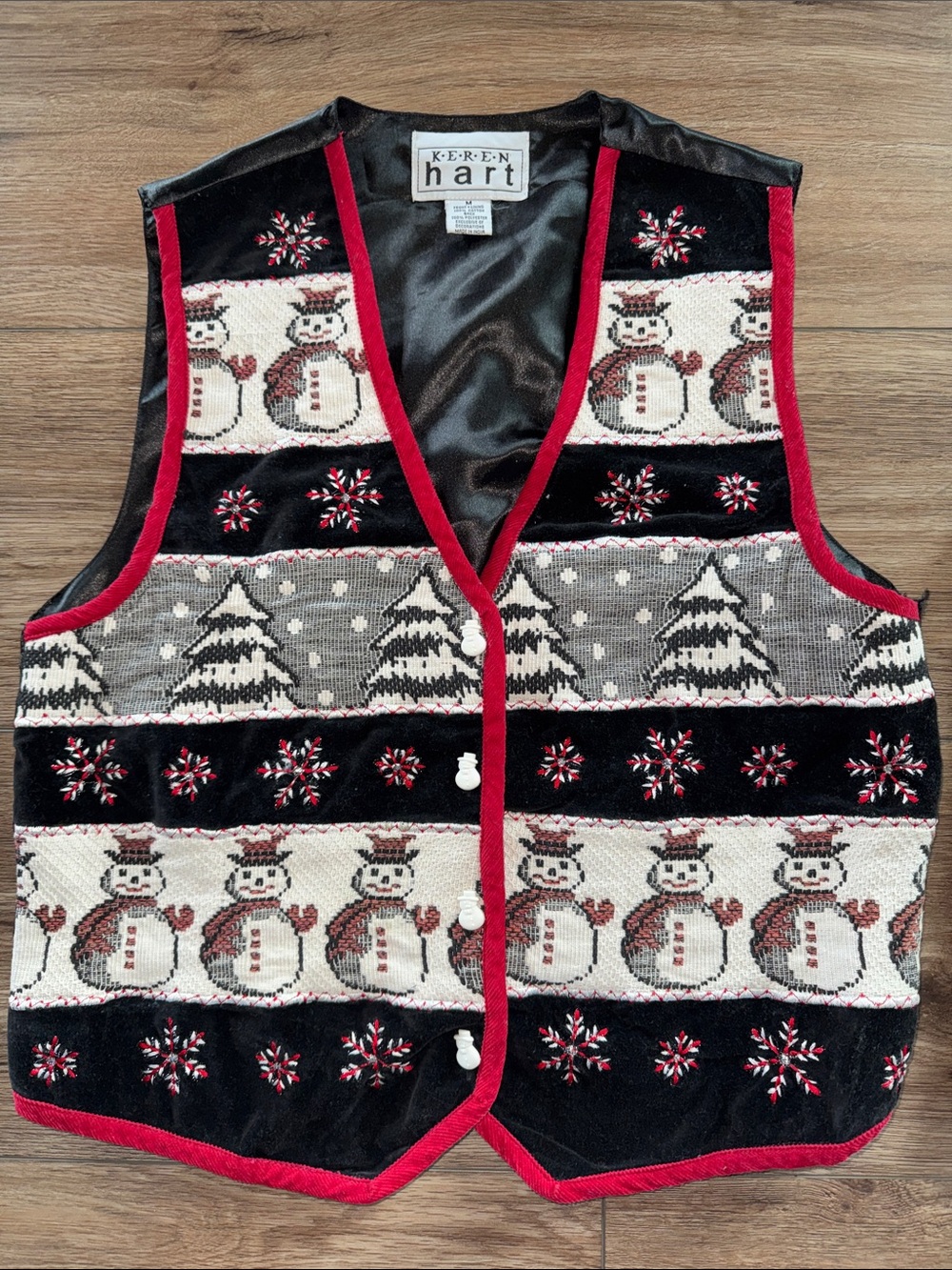 Vintage KEREN hart Quality Fabric Snowman Tapestry and Embroidered Vest Winter